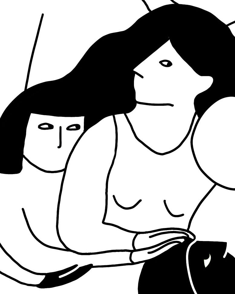 Illustration in schwarz-weiß von Flinta-Personen