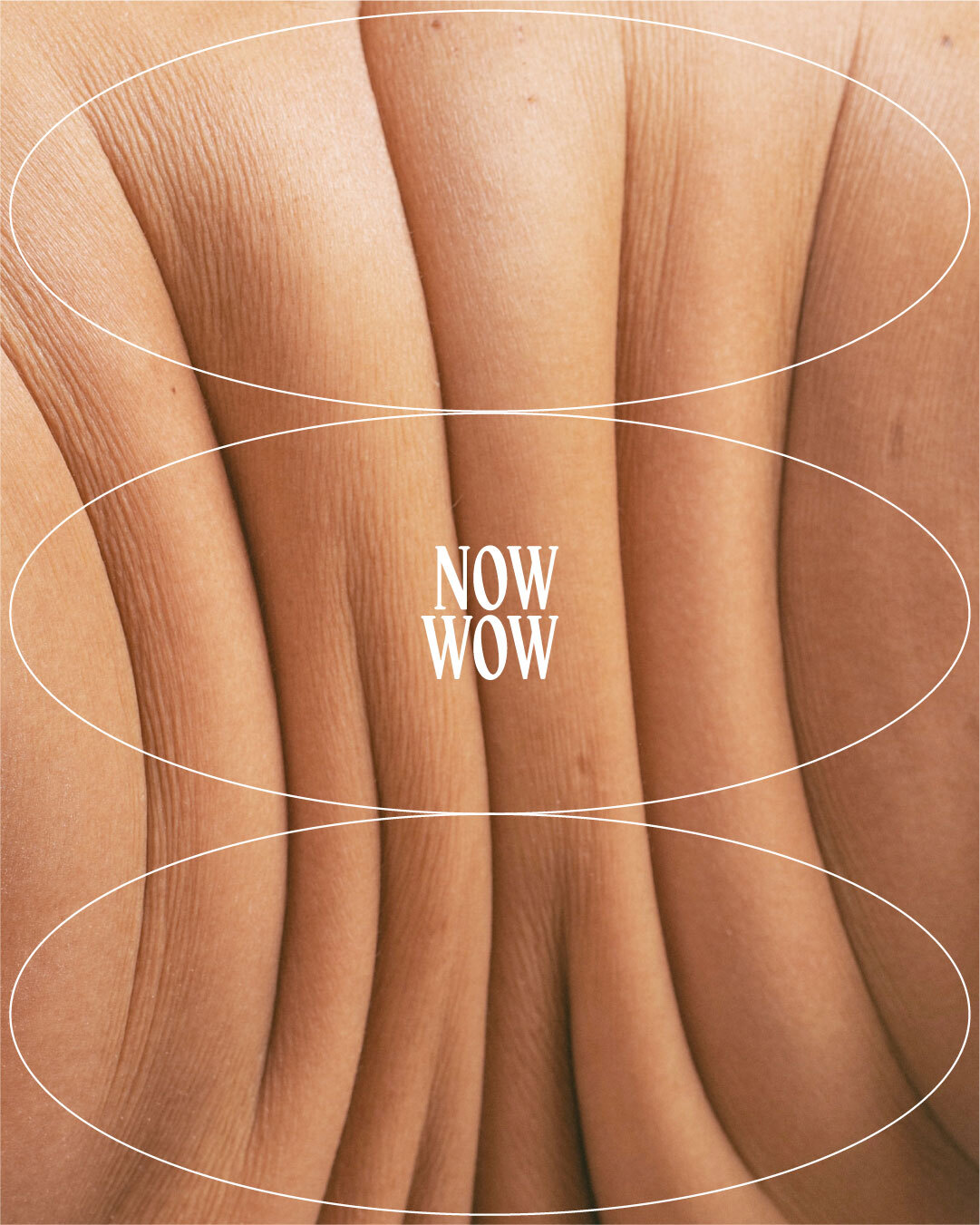 Foto von Falten auf dem Rücken. Darüber gelegt sind drei dünne weiße Linien in Form von Ellipsen sowie das Logo in der Mitte.