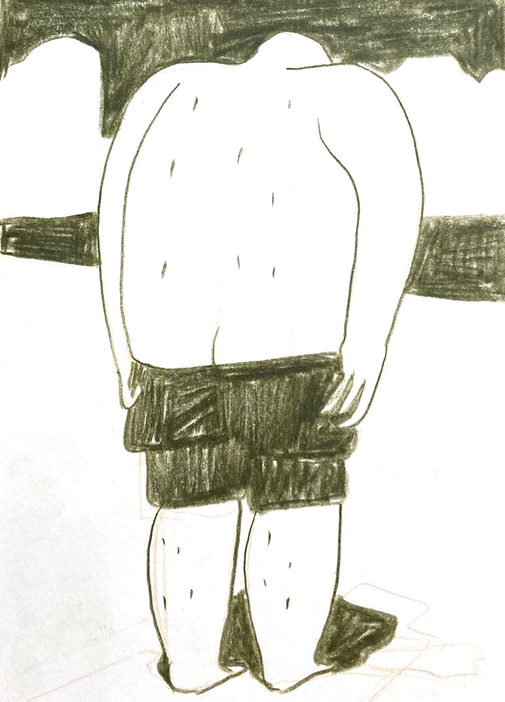 Zeichnung einer Person, die ihre Badehose auszieht.